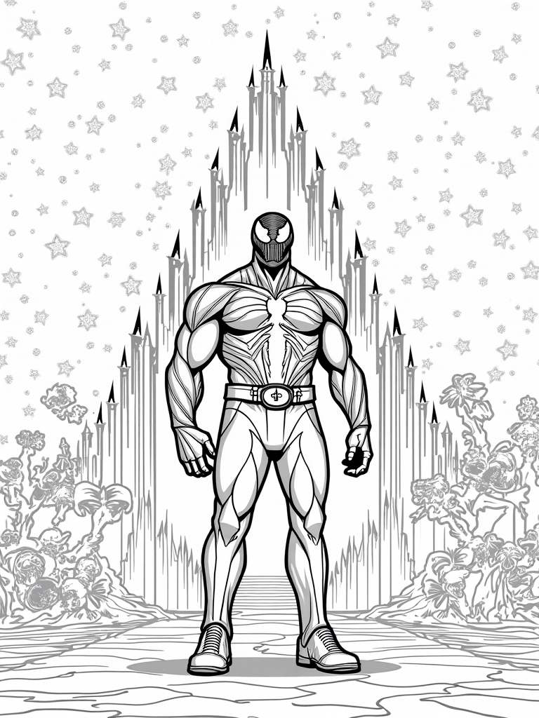 Venom guarding a cosmic library coloring pages