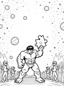 A coloring page of Hulk’s cosmic puzzle challenge