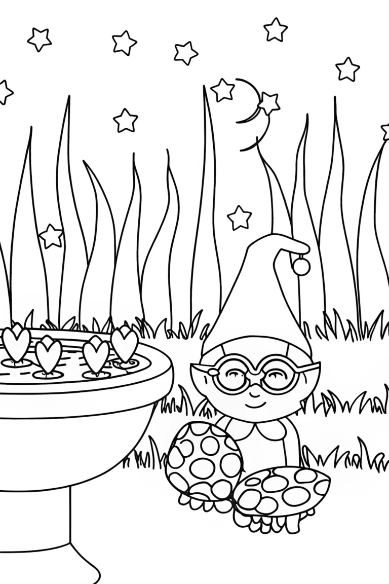 Gnome crafting love potions coloring pages