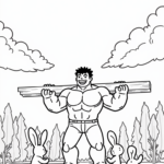 Hulk lifting a wooden beam
