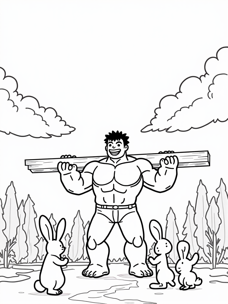 Hulk lifting a wooden beam coloring pages
