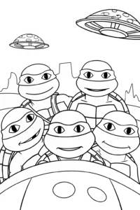 A coloring page of Teenage Mutant Ninja Turtles safari
