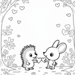 Hedgehog and bunny sharing hearts