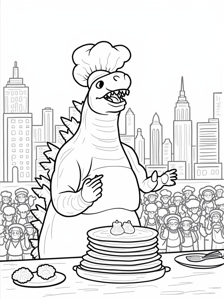Godzilla cooking pancakes