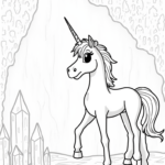 Unicorn exploring a crystal cave