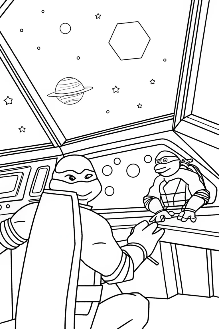 Teenage Mutant Ninja Turtles in space coloring pages
