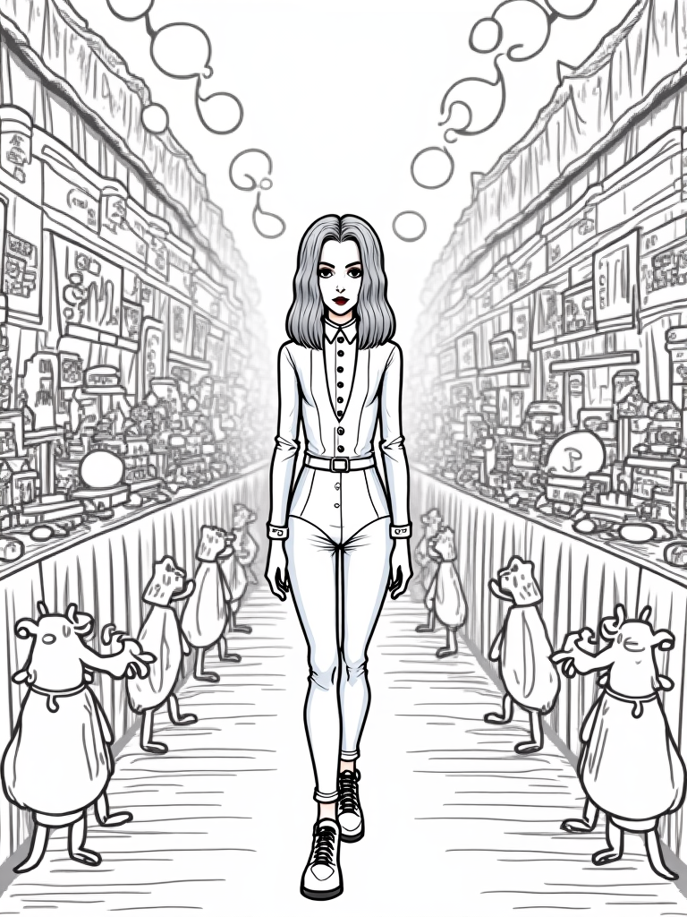 Wednesday Addams in the bazaar coloring pages