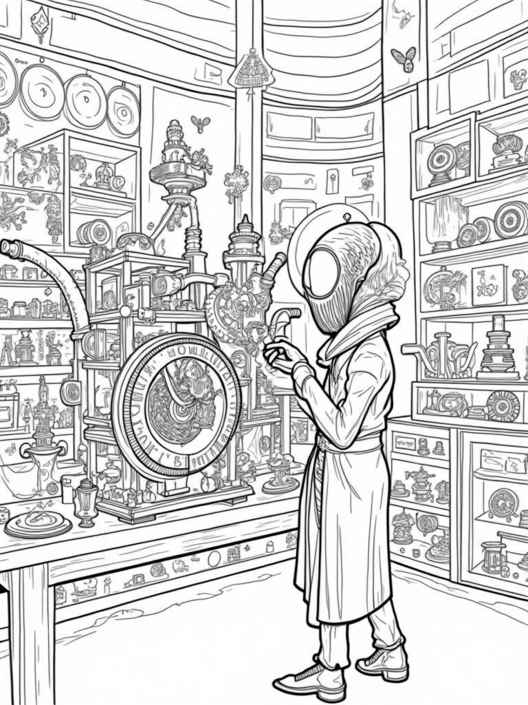 Venom inventing a clockwork machine coloring pages