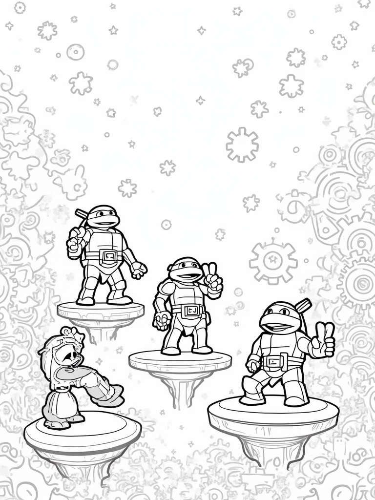 TMNT solving giant puzzles Coloring Page - Free & Printable