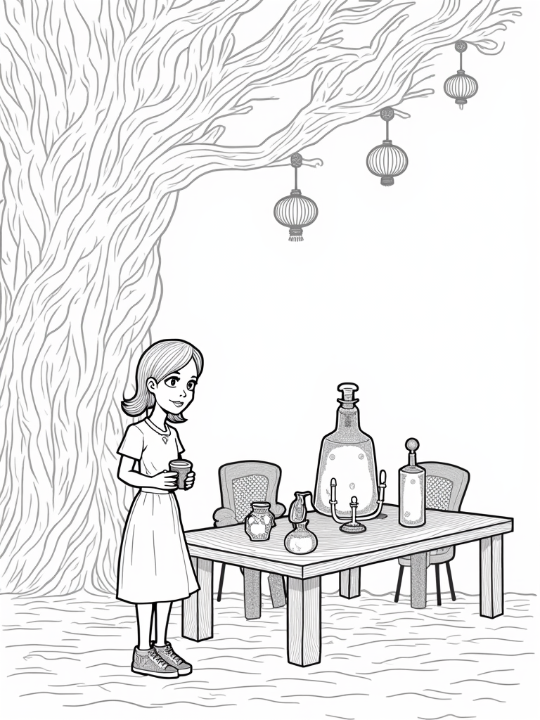 Wednesday Addams at the festival coloring pages