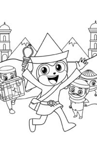 A coloring page of Super Sonic’s treasure hunt