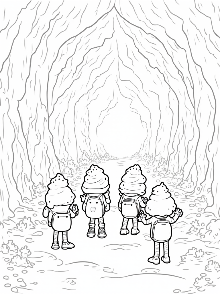 Ice cream characters exploring a cave