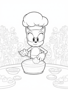 A coloring page of Super Sonic baking challenge