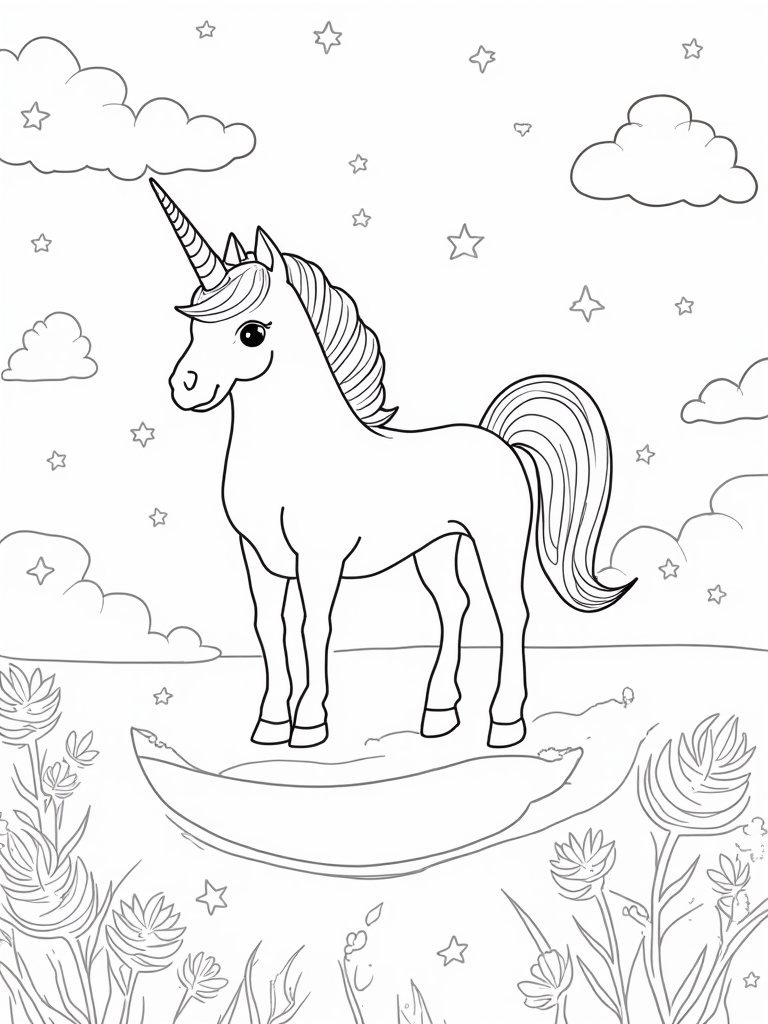 Unicorn on a dream island coloring pages
