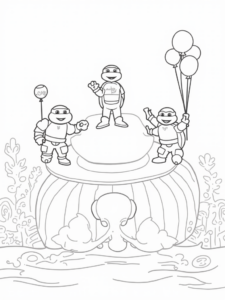 A coloring page of Teenage Mutant Ninja Turtles circus