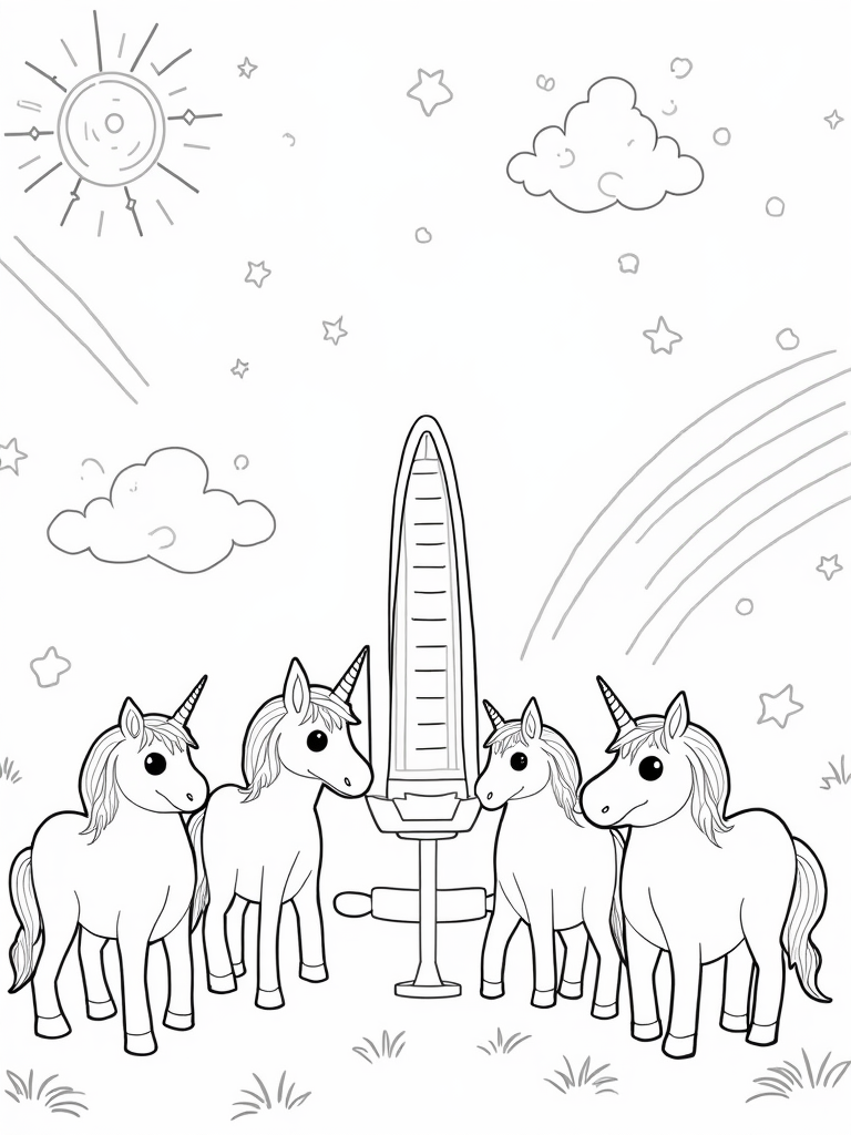 Unicorns at the weather station coloring pages