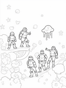 A coloring page of Teenage Mutant Ninja Turtles dreamscape
