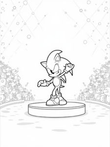 A coloring page of Super Sonic dance competition