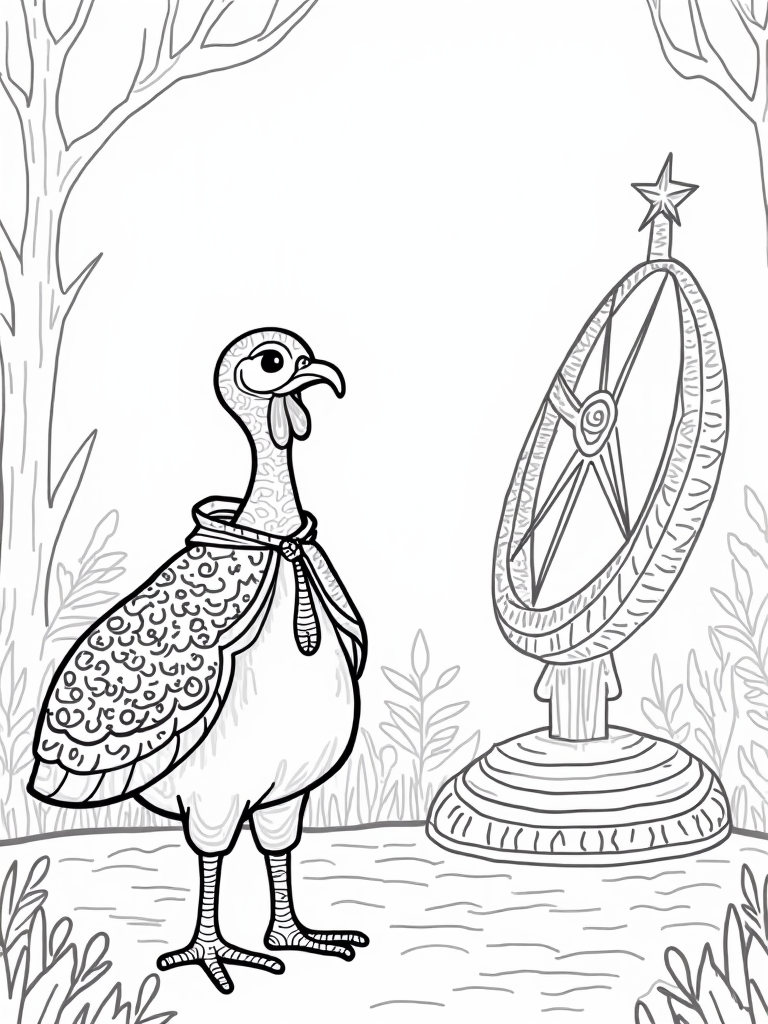 Turkey the timekeeper in the forest coloring pages