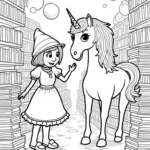Unicorn in the enchanted bookstore