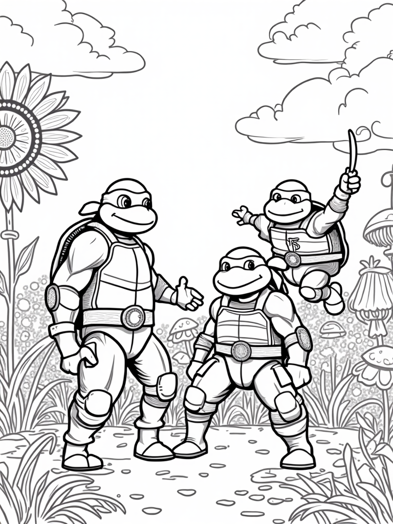 Teenage Mutant Ninja Turtles battle coloring pages