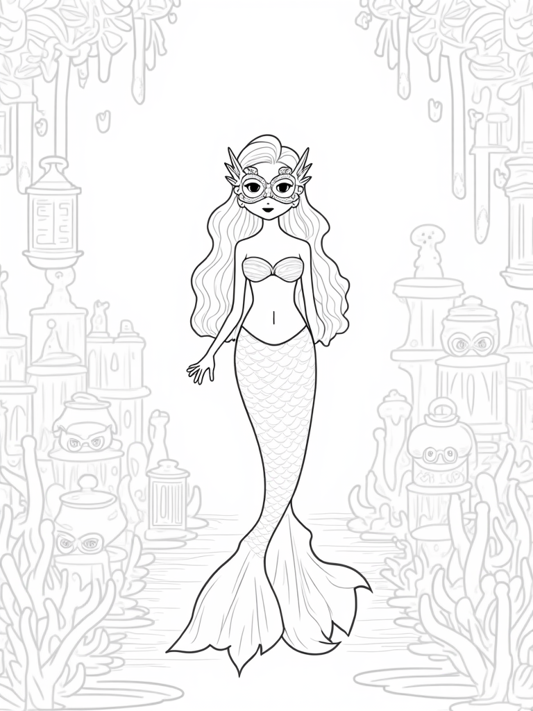 Mermaid hosting an undersea ball coloring pages