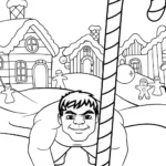 Hulk hiding in gingerbread village