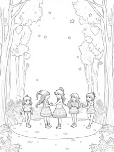 A coloring page of Magical love festival in the forest