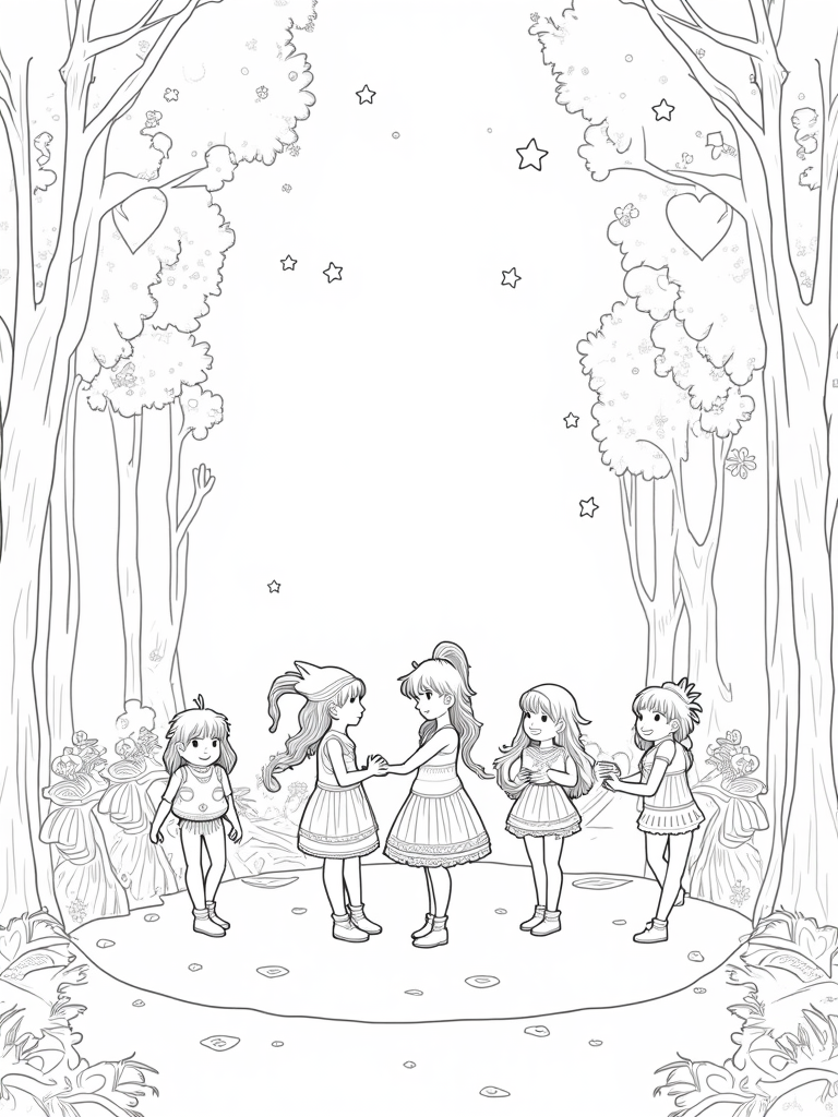 Magical love festival in the forest coloring pages