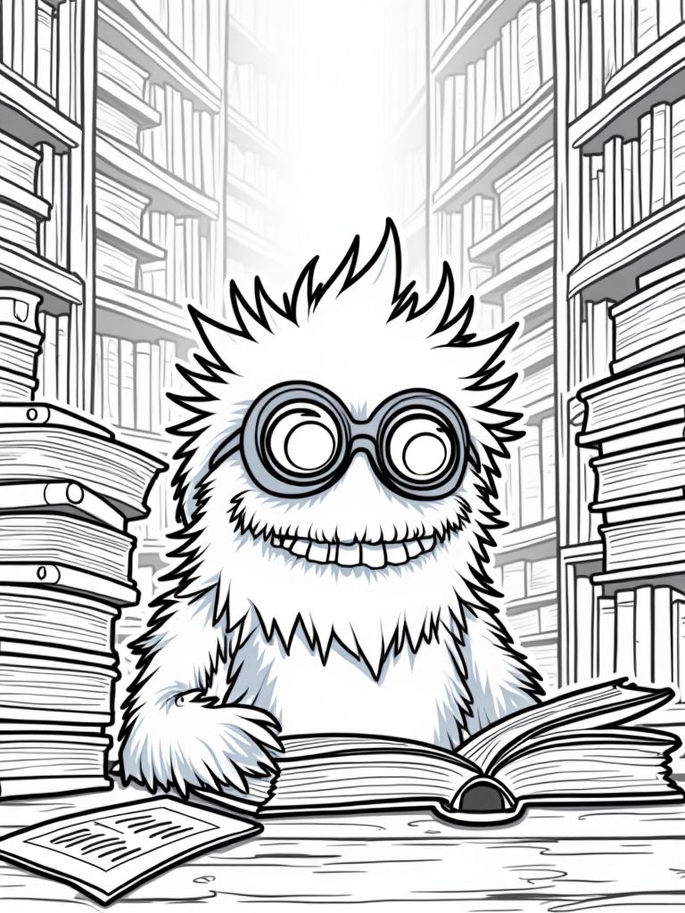 Monster librarian in a magical library