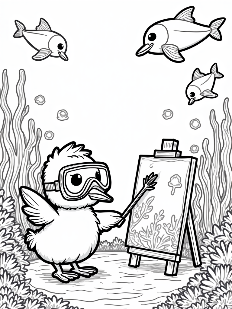 Chick painting underwater scene