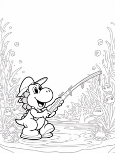 Yoshi fishing in an underwater forest