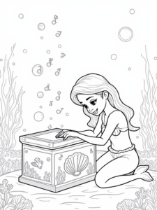 A coloring page of Little mermaid music box adventure