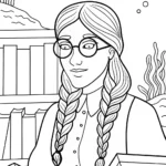Mermaid librarian organizing books