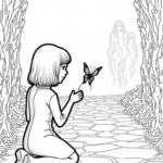 Wednesday Addams in a shadowy garden