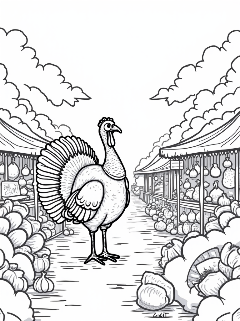 Tom exploring a floating market coloring pages