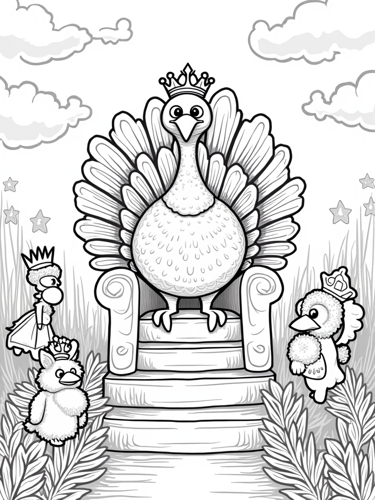 Turkey on a throne of feathers coloring pages