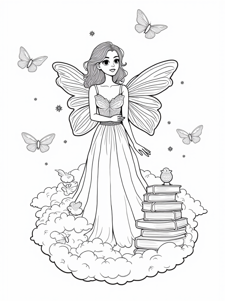 Fairy librarian in the clouds