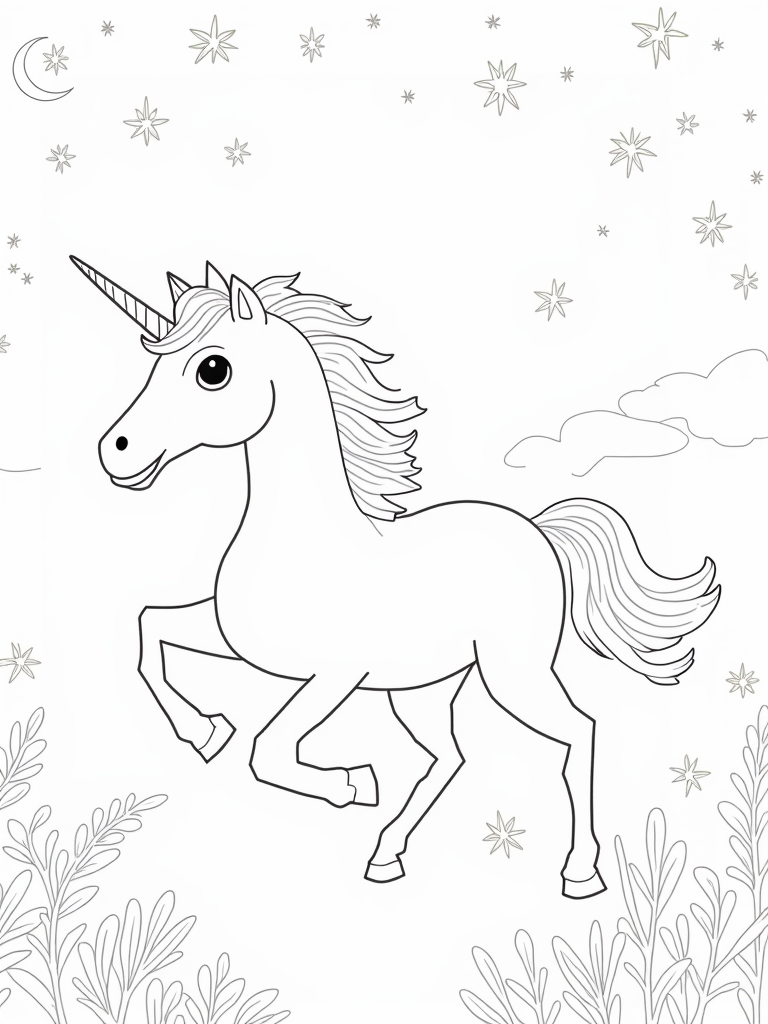 Unicorn in a magical garden coloring pages