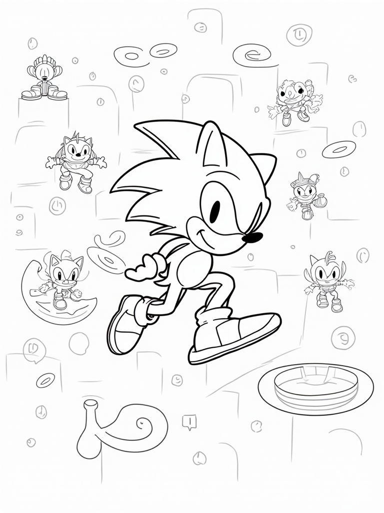 Super Sonic navigating a cosmic maze coloring pages