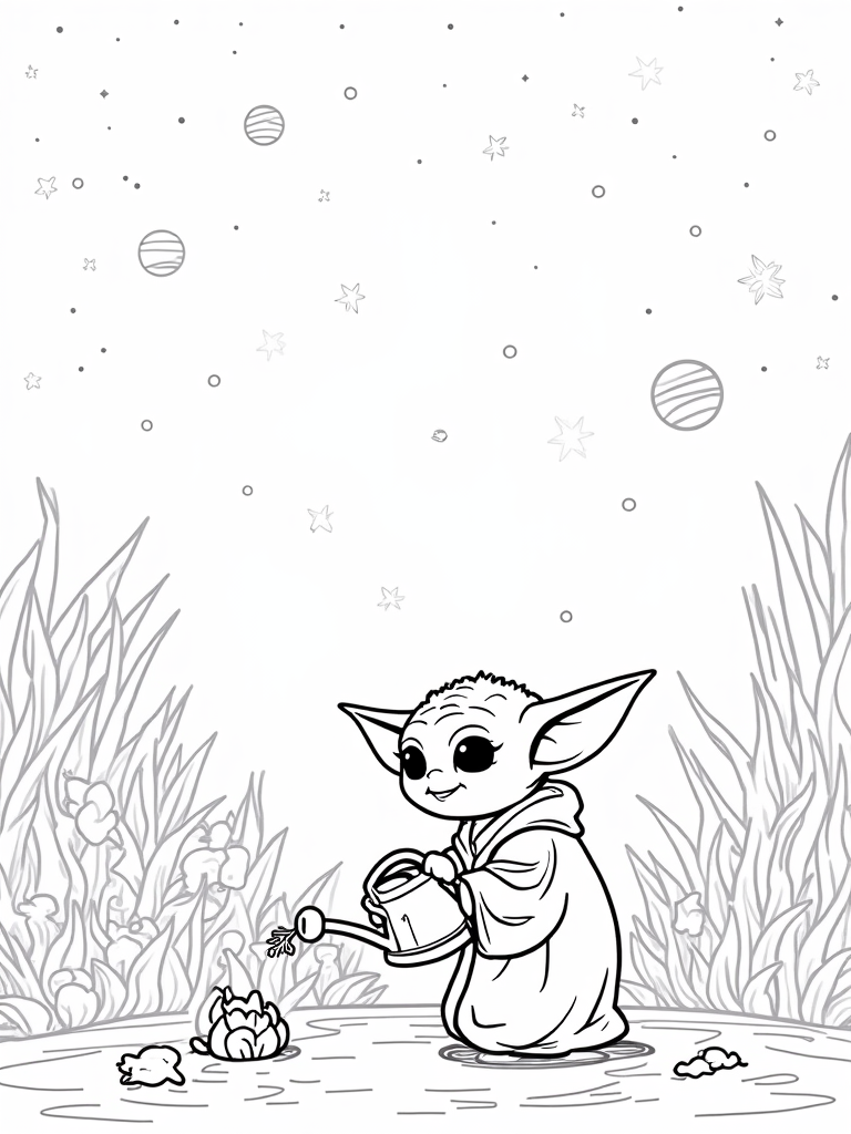 Baby Yoda gardening in space