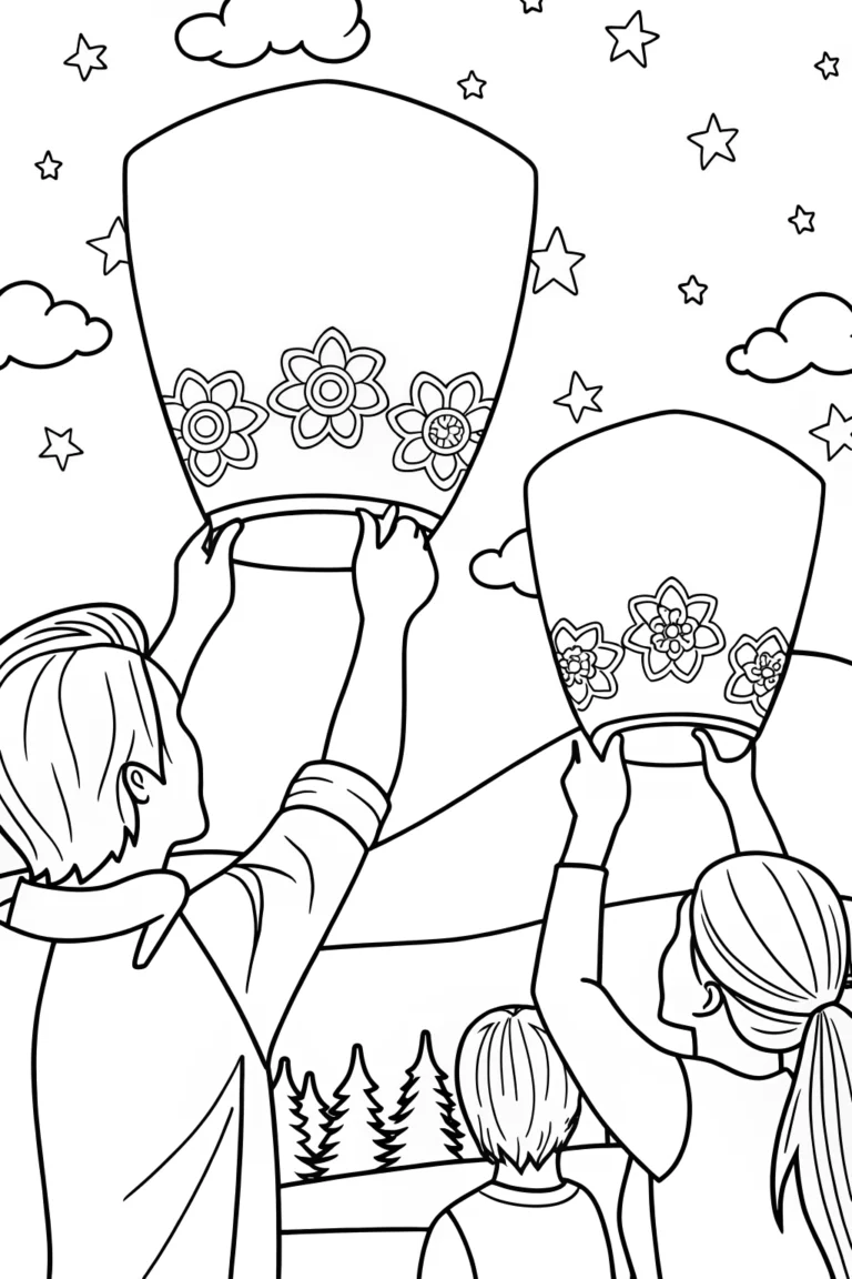 Thanksgiving sky lanterns release coloring pages