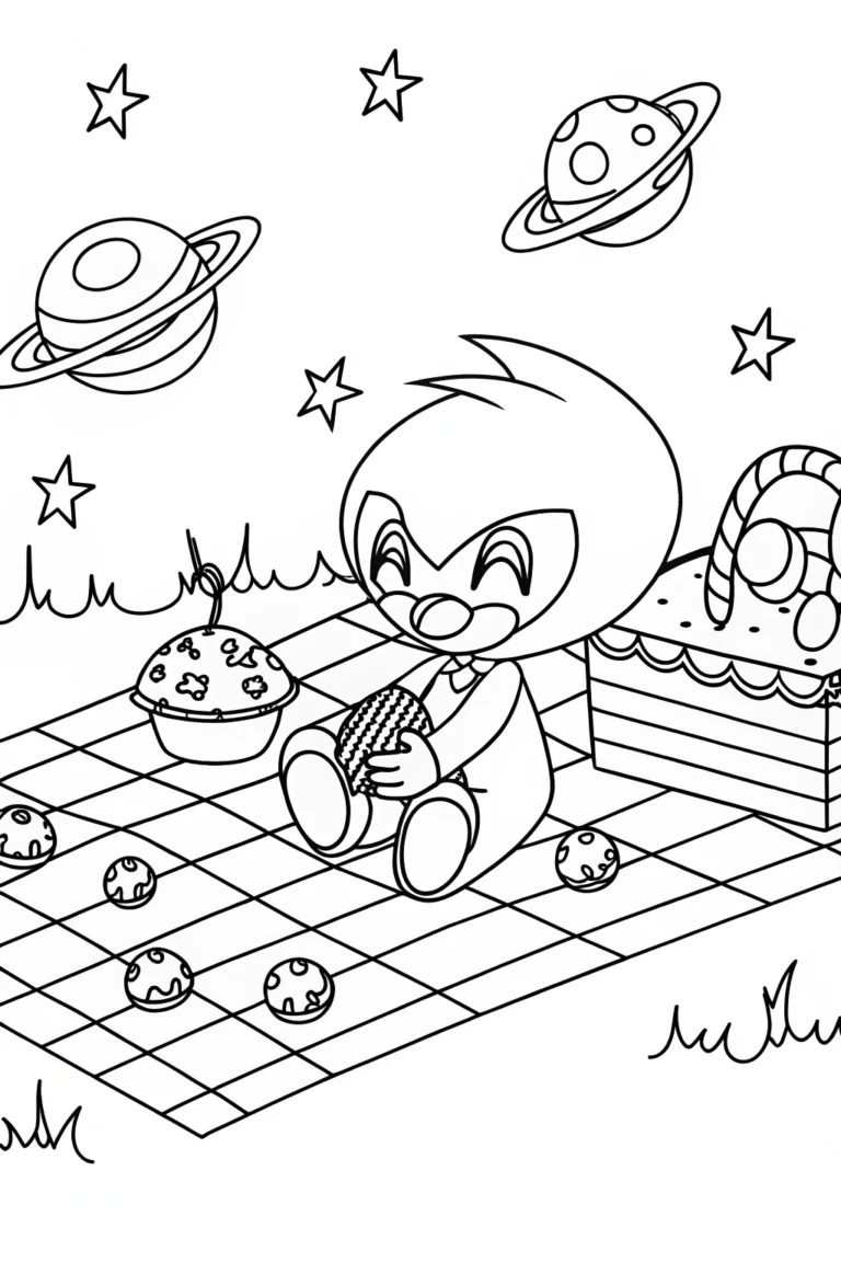 Super Sonic’s galactic picnic coloring pages