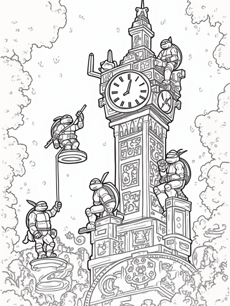 TMNT in the enchanted clock tower coloring pages