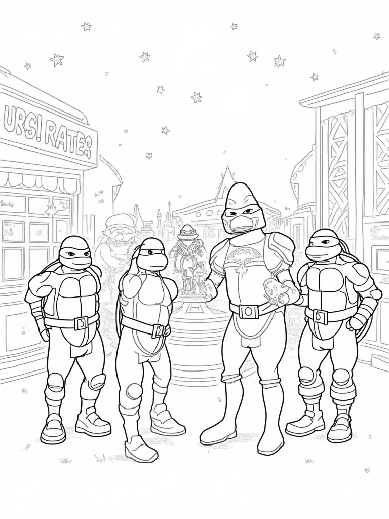 TMNT at a cosmic carnival coloring pages