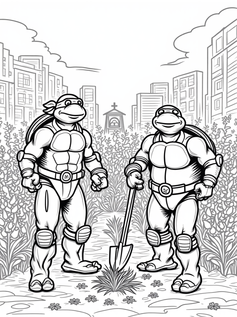 Turtles planting in the park