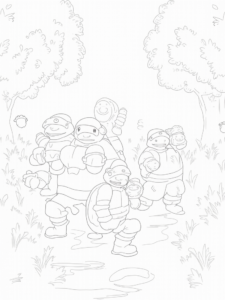 Teenage Mutant Ninja Turtles in an orchard