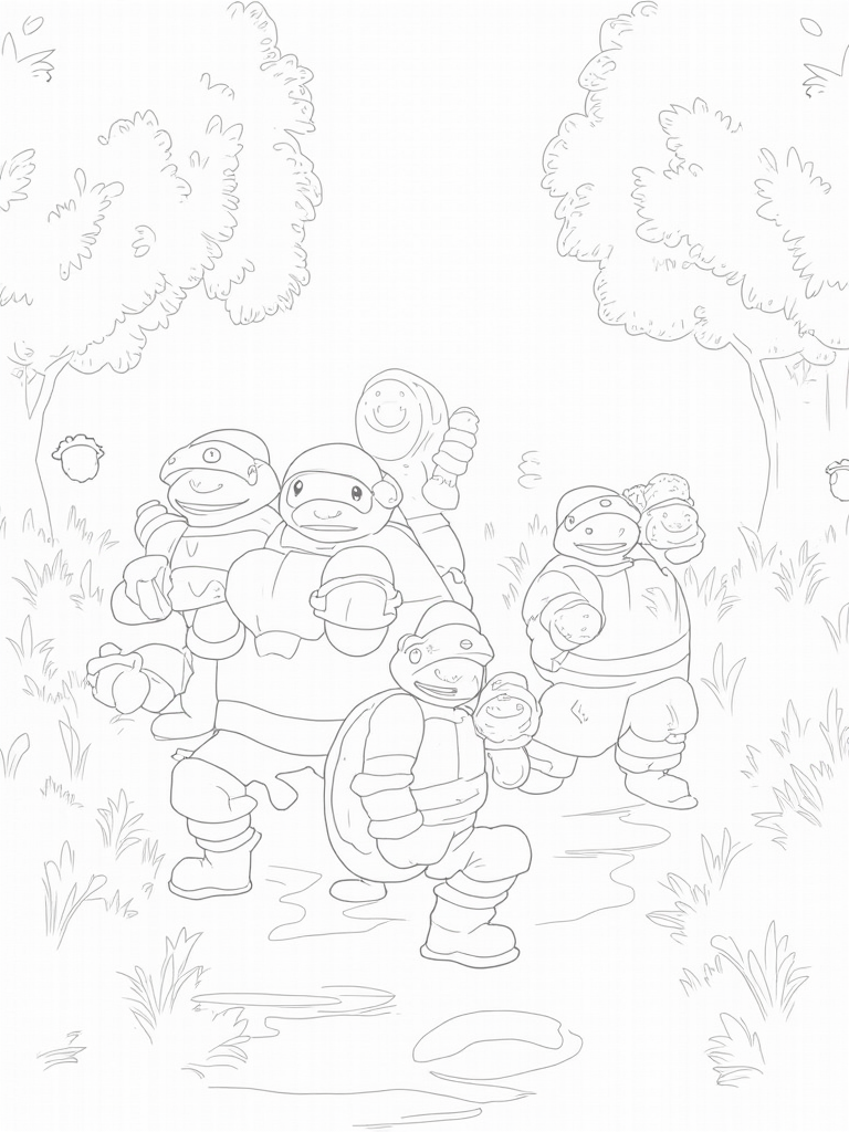 Teenage Mutant Ninja Turtles in an orchard coloring pages