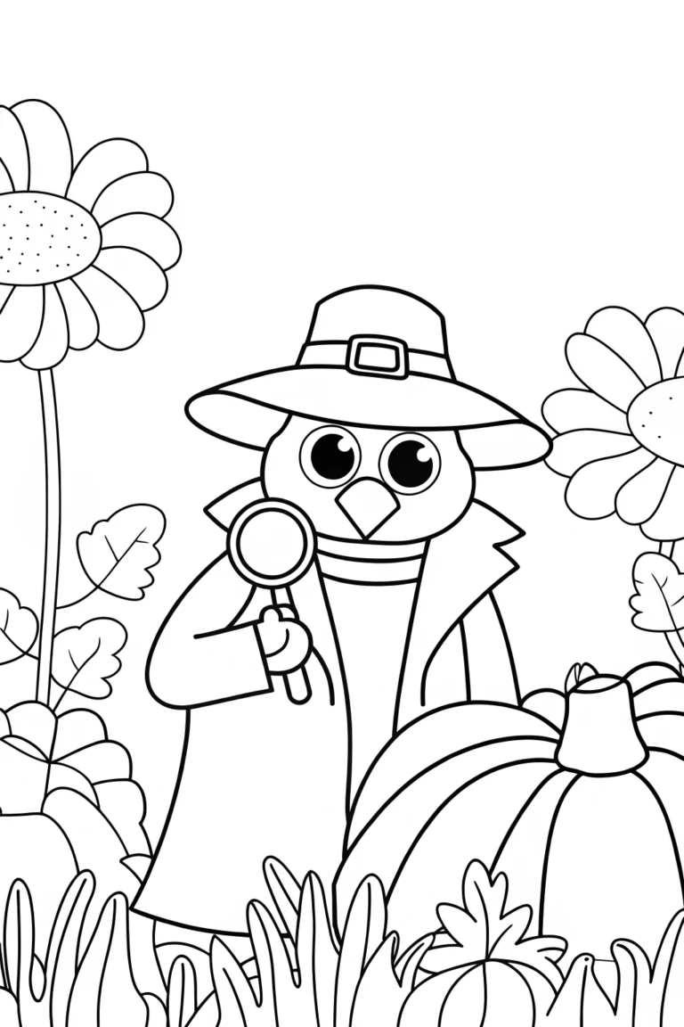 Turkey detective in a garden coloring pages