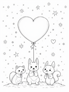A coloring page of Animals celebrating Valentine’s Day